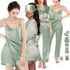 71llDWGimVL._AC_SL1500 6Pcs Womens Silk Satin Pajama Sets Pj Sets Long Pjs Set Pajamas Sleepwear Camisole Sexy Cami