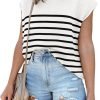 Womens Cap Sleeve Sweater Vest Summer Tops Sleeveless Tank Tops 2024 Trendy Spring Clothes Striped Short Sleeve Shirts