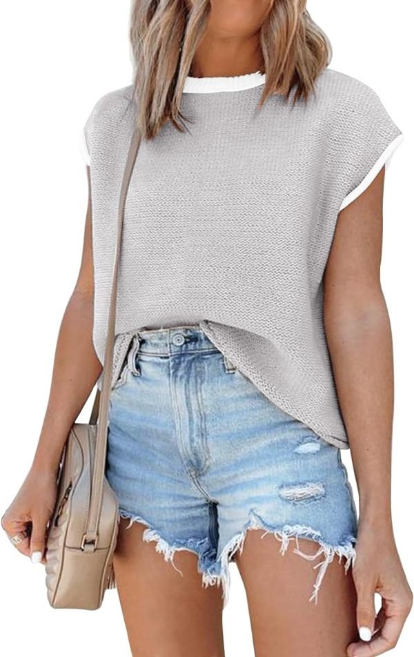 Womens Cap Sleeve Sweater Vest Summer Tops Sleeveless Tank Tops 2024 Trendy Spring Clothes Striped Short Sleeve Shirts