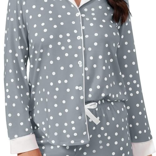Button Down Pajamas Sets Women Two-Piece Satin Silk Pjs Sets Loungewear Long Sleeve Sleepwear Shorts Nightwear Sets