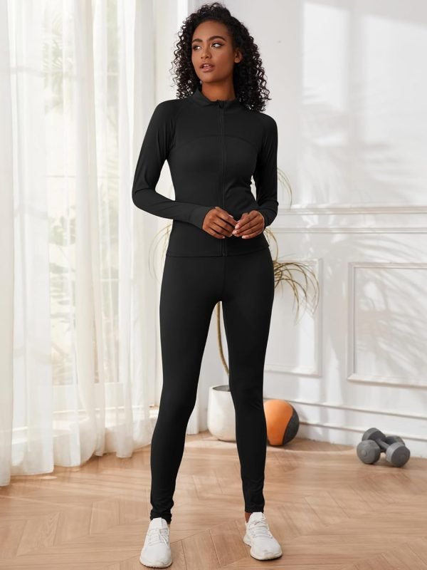 Two Piece Outfits for Women Workout Sets Bodycon Tracksuit Long Sleeve Zip Up Hoodie Jacket Jogger Sweat Pants Set