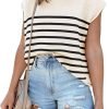 Womens Cap Sleeve Sweater Vest Summer Tops Sleeveless Tank Tops 2024 Trendy Spring Clothes Striped Short Sleeve Shirts