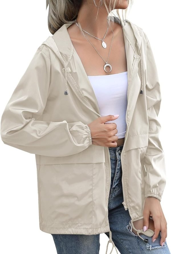 Women's Raincoats Lightweight Waterproof Windproof Adjustable Windbreaker Rain Jackets Hooded with Pockets S-XXL