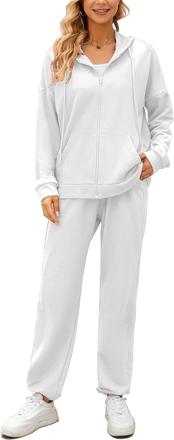 Women 2 Piece Outfits Tracksuit Casual Zip Up Hoodie Sweatsuits Jogging Long Pant Set