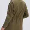 Women's Military Jacket Lightweight Button Up Utility Drawstring Waist Anorak Coat with Pockets