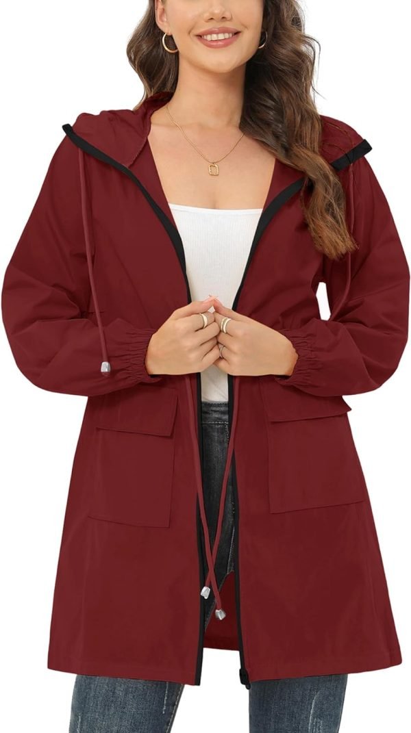 Rain Jacket for Women Waterproof with Hood Active Outdoor Long Rain Coats Packable Raincoat Lightweight Windbreaker