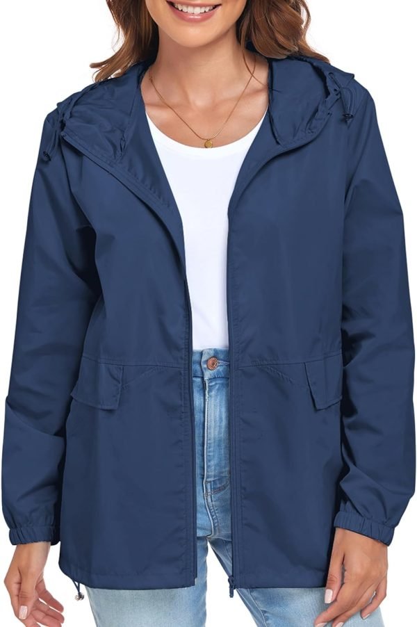 Women's Lightweight Raincoat Waterproof Packable Outdoor Windproof Hooded Active Rain Jacket S-XXL