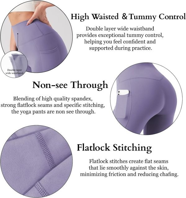High Waisted Yoga Pants with Pockets, Tummy Control Workout Athletic Yoga Leggings for Women