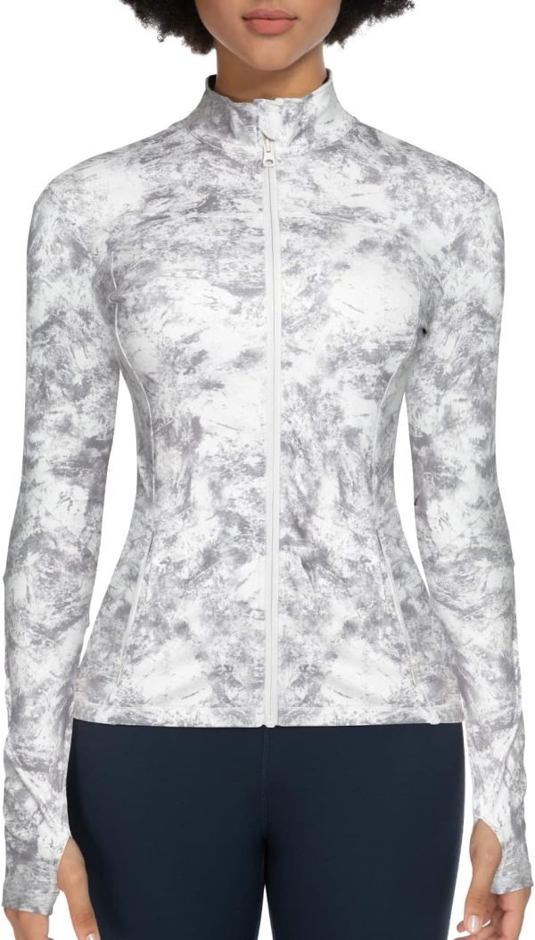 Workout Jackets for Women Full Zip Athletic Running Track Jacket with Pockets Slim Fit Yoga Jacket with Thumb Holes