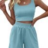 Trendy Queen Two Piece Summer Outfits Women Shorts Sets 2 Piece Sleeveless Matching Lounge Crop Top and High Waisted Shorts