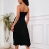 Women Off Shoulder Midi Dress Strapless Sleeveless Drop-Waist A Line Tube Dress Trendy Summer Swing Patchwork Dress