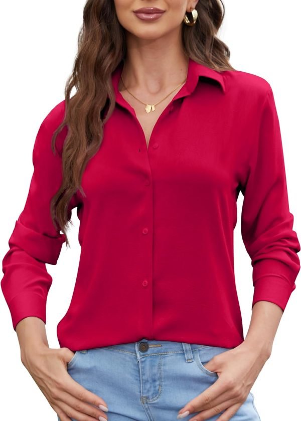 71ujMtM3vvL._AC_SL1500 Womens Chiffon Blouses Button-Down Shirts Soft Tops Collared Casual Work Shirt XS-XXL