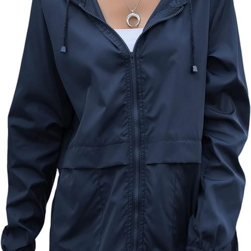 Women's Waterproof Raincoat Lightweight Rain Jacket Hooded Windbreaker with Pockets for Outdoor