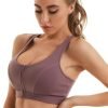 Womens Sports Bra with Zip Closure and Racerback,Wireless Bras,Four-Way Stretch Fabric with Removable Padded