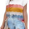 Womens Cap Sleeve Sweater Vest Summer Tops Sleeveless Tank Tops 2024 Trendy Spring Clothes Striped Short Sleeve Shirts