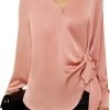 71vWh0w5ojL._AC_SL1500 Women's Satin Silk Blouses Wrap V Neck Shirts Long Sleeve Elegant Tie Waist Office Formal Work Tunic Pullover Tops