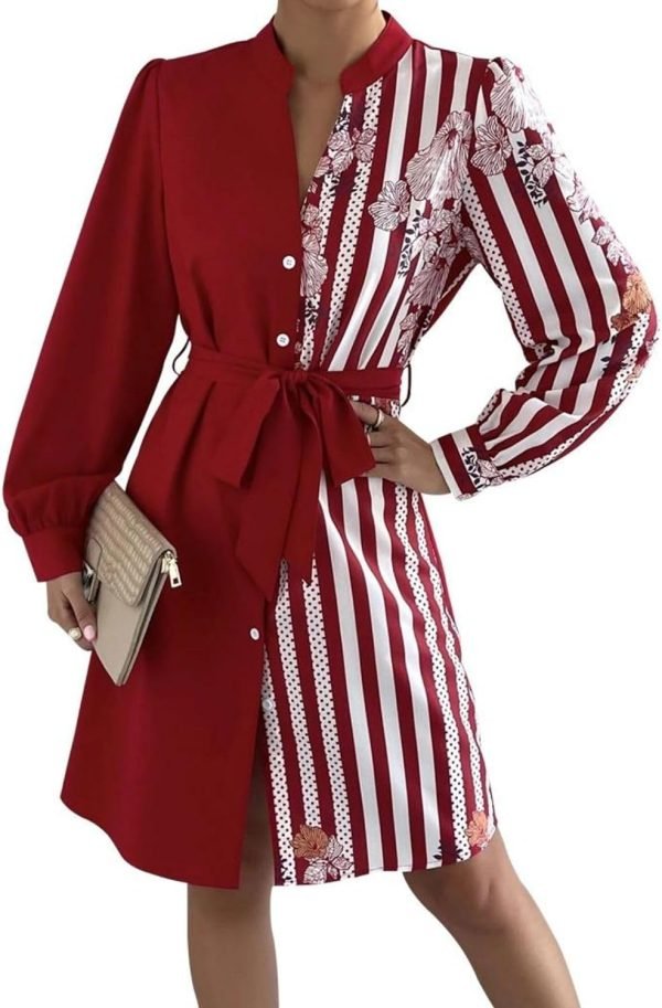 71vsnfgBR6L._AC_SL1500 Womens Button Down Shirt Dresses with Belt Button Up Tunics Long Sleeve Blouse Tops
