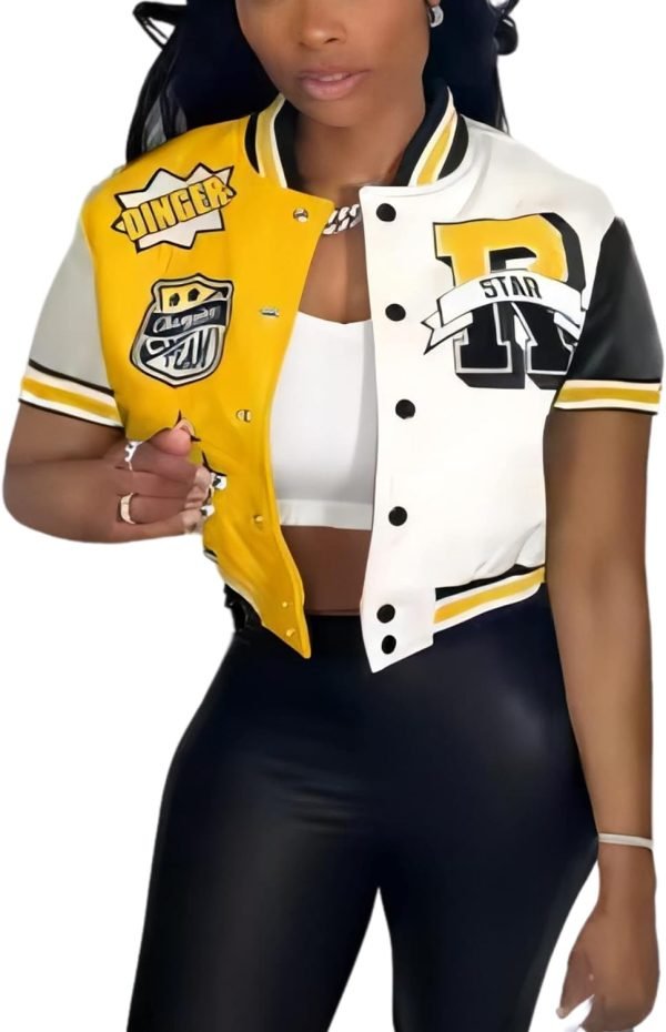 Button Down Shirts for Women Short Sleeve Cropped Varsity Jacket for Women Summer Tops for Women 2024 S-XXL
