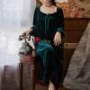 Women's Long Sleeve Nightgown Velvet Sleep Dress Ruffle Crew Neck Mid-length Nightdress