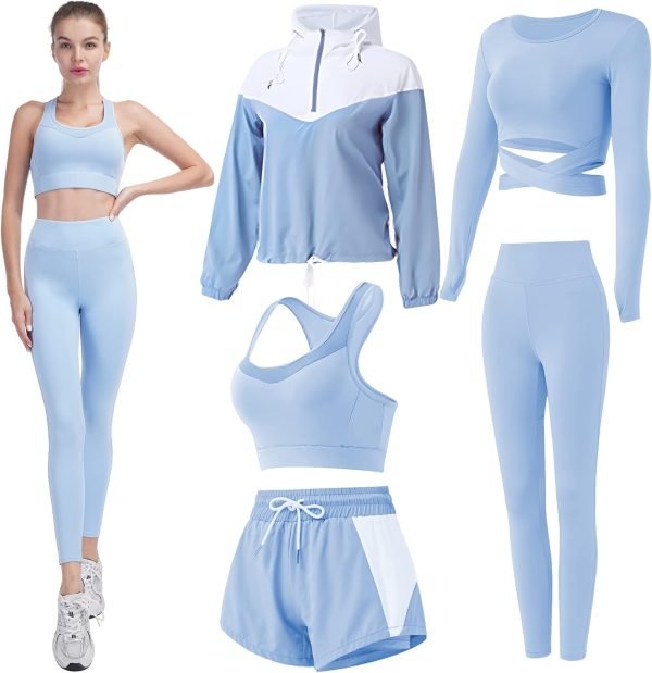 Workout Sets for Women 5 PCS Yoga Outfits Activewear Tracksuit Sets