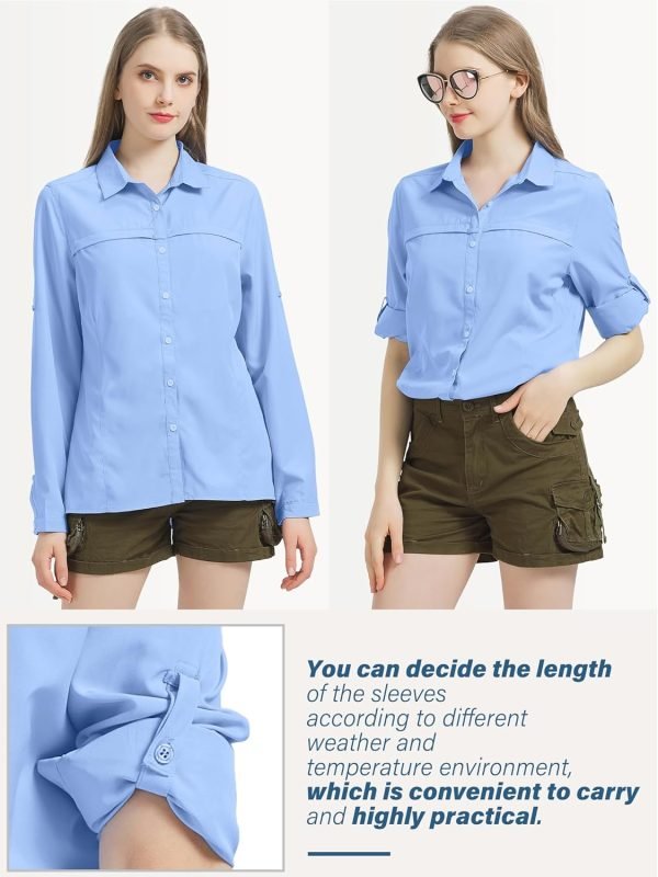 71xAqGE8fPL._AC_SL1500 Womens Sun Protection Safari Shirt Quick Dry SPF 50 UV Lightweight Fishing Travel Hiking Outdoor Shirts with Zipper Pockets