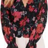 Womens Casual Boho Floral Print V Neck Long Sleeve Blouses Button Down Shirts Dressy Chiffon Loose Ruffle Tops