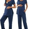 Women's Maternity Nursing Pajama Set Breastfeeding Loungewear Mama Clothes Short Sleeve Top & Pants Pregnancy PJS