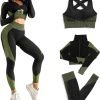 Women's 3 PC Seamless Gym Clothing Workout Outfit with Jacket Bra & Leggings Set