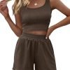 Trendy Queen Two Piece Summer Outfits Women Shorts Sets 2 Piece Sleeveless Matching Lounge Crop Top and High Waisted Shorts