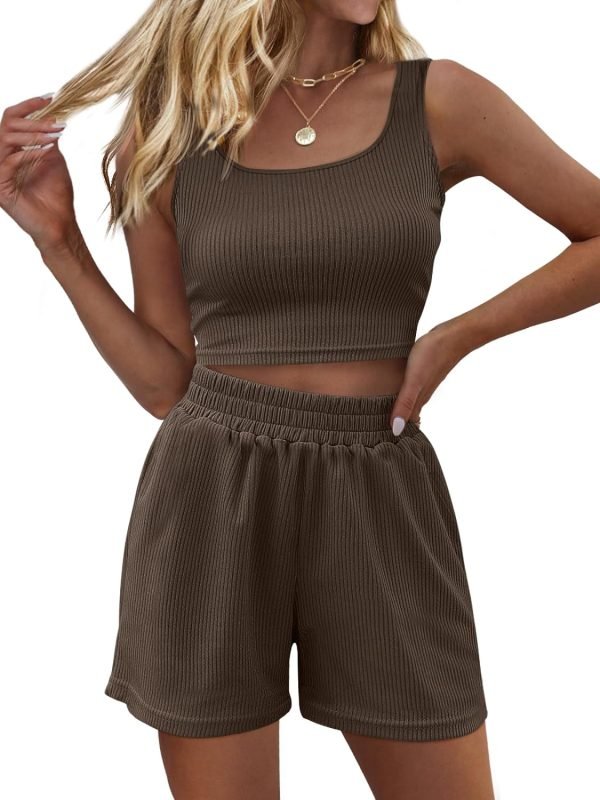 Trendy Queen Two Piece Summer Outfits Women Shorts Sets 2 Piece Sleeveless Matching Lounge Crop Top and High Waisted Shorts