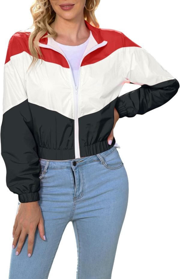 71zkVmelHWL._AC_SL1500 Women’s Lightweight Windbreaker Sport Jacket Zip Up Color Block Coat Casual Long Sleeve Jogging Outerwear