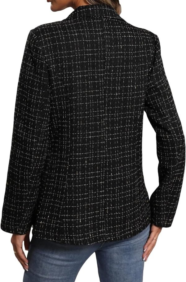 Womens Casual Blazer 2024 Spring Open Front Business Work Tweed Plaid Jacket Suit Pocket (S-XXL)