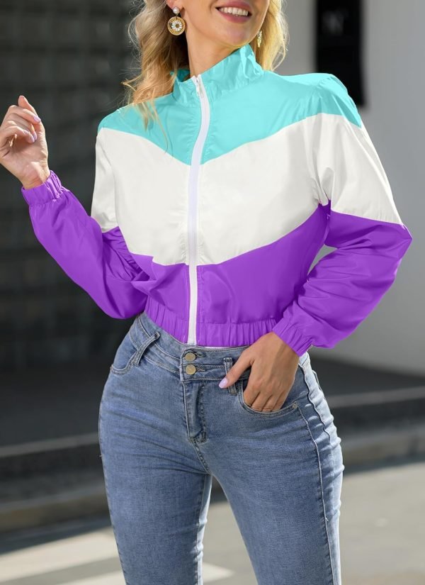 810rnHhxbiL._AC_SL1500 Women’s Lightweight Windbreaker Sport Jacket Zip Up Color Block Coat Casual Long Sleeve Jogging Outerwear