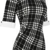 Women's Slim Fit Plaid Floral Printed Half Sleeve Formal Body-con Dress Pencil Dresses SK276