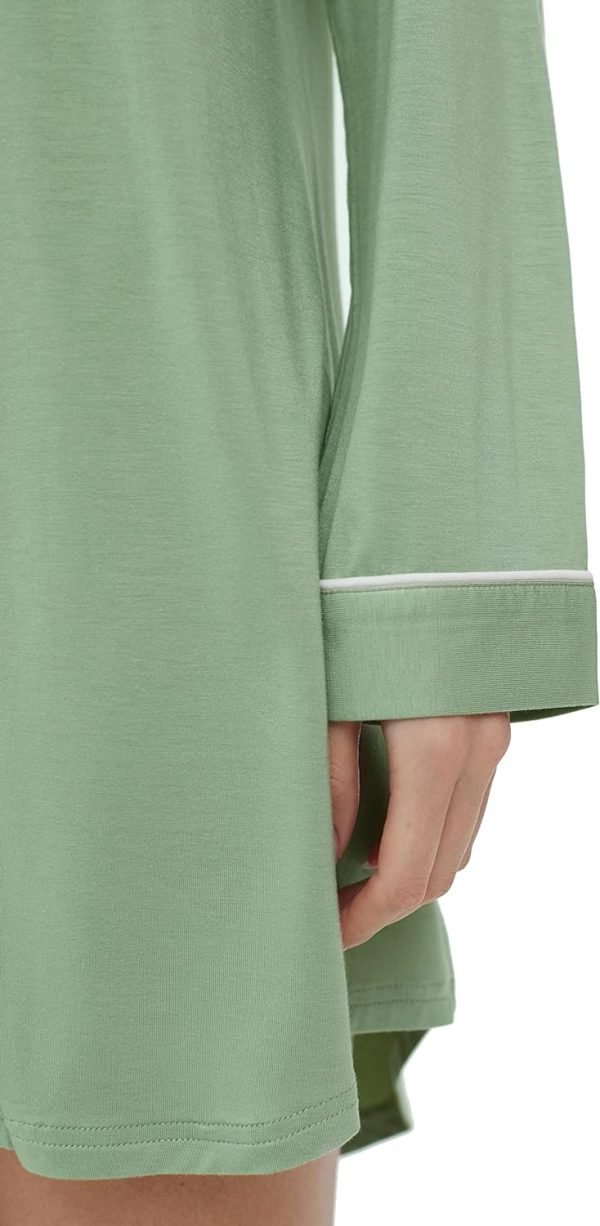 Womens Bamboo Viscose Sleep Shirt Long Sleeve Button Down Nightgowns Boyfriend Nightshirt S-XXL