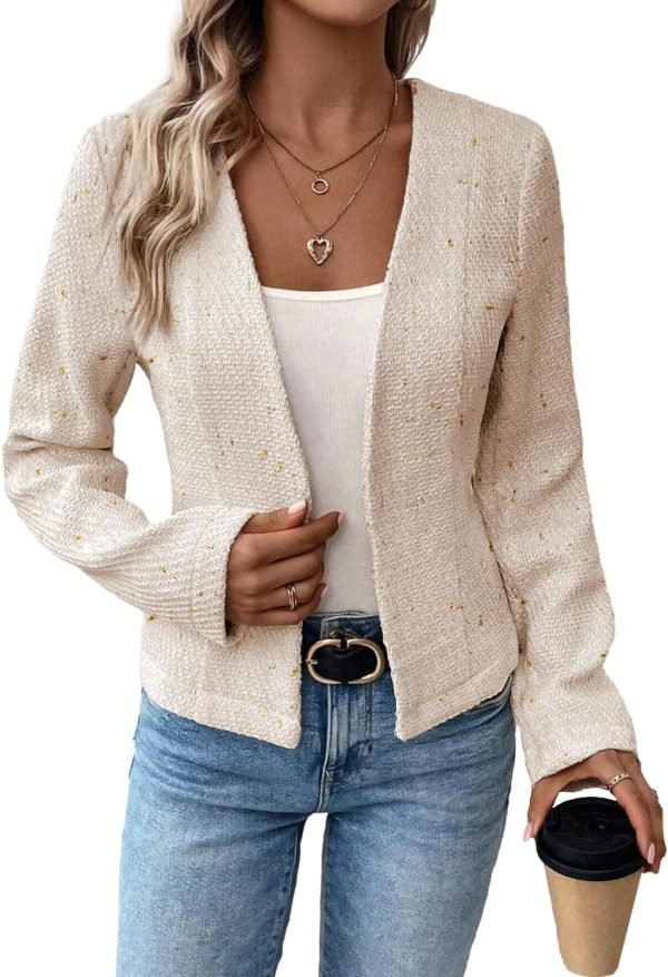 2024 Summer Cropped Collarless Blazer Lightweight Fully Lined Open Front Elegant Petite Work Office Jackets