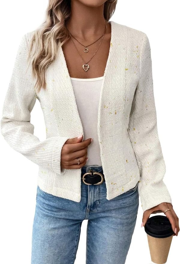 2024 Summer Cropped Collarless Blazer Lightweight Fully Lined Open Front Elegant Petite Work Office Jackets