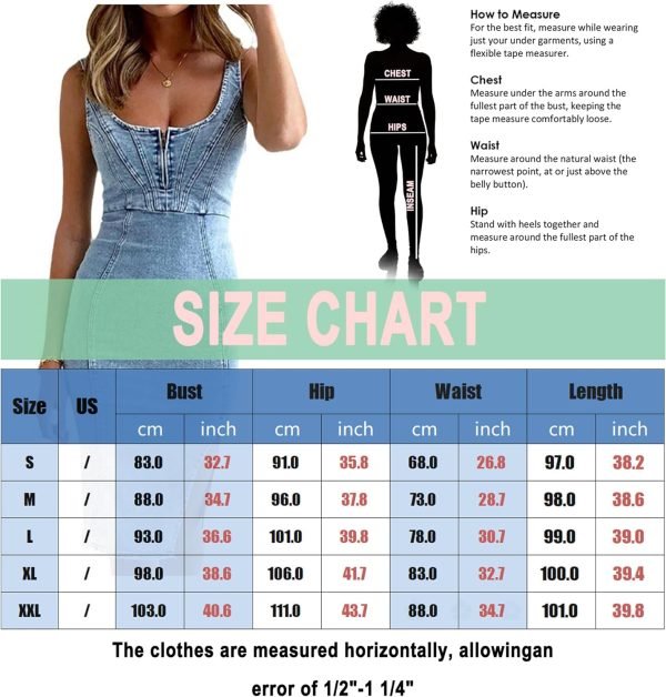 Women's Sleeveless Bodycon Denim Tank Dress Scoop Neck Zip Up Side Slit Stretchy Wrap Club Party Jean Midi Dresses