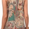 Women's Tropical Paisley Print Halter Blouse Sleeveless Boho Shirt Tops Button Back Vacation Tops