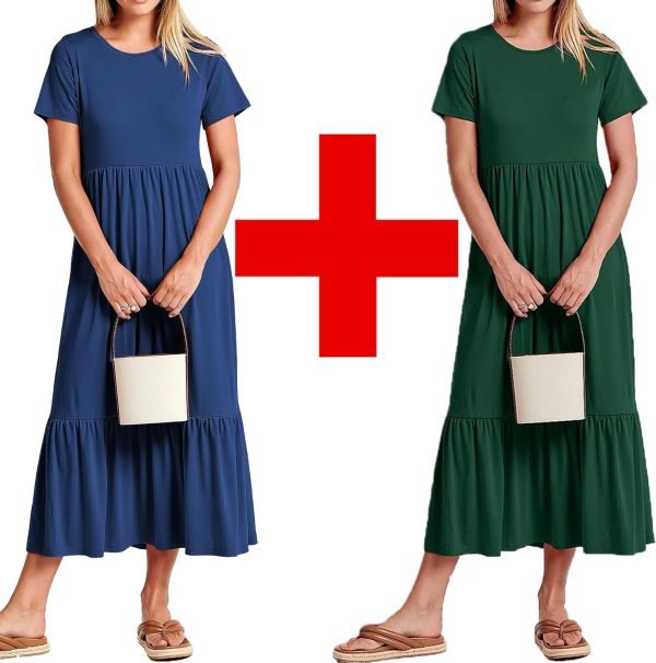 81DMpe_jPuL._AC_SL1500 Womens Summer Dresses Casual Short Sleeve Crewneck Swing Dress Casual Tiered t Shirt Dress with Pockets 2024 Trendy Outfits