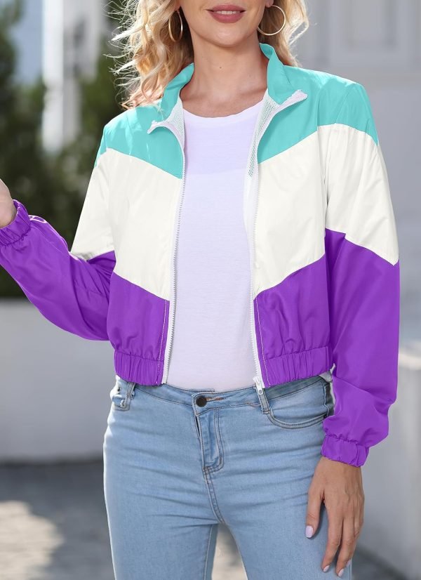 81Dbkt-ZGgL._AC_SL1500 Women’s Lightweight Windbreaker Sport Jacket Zip Up Color Block Coat Casual Long Sleeve Jogging Outerwear