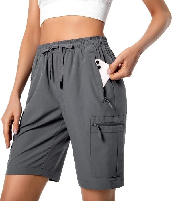 Women's Lightweight Hiking Cargo Shorts Quick Dry Athletic Shorts for Camping Travel Golf with Zipper Pockets Water Resistant