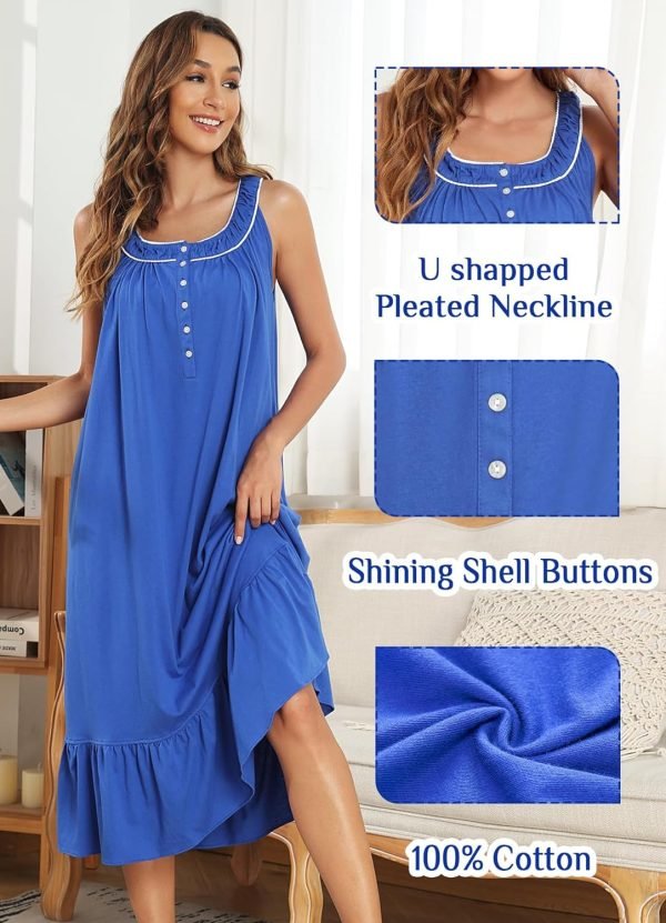 Women's Nightgown Sleeveless Sleepwear Wide Strap Sleep Shirt Pleated Scoopneck Nightshirt