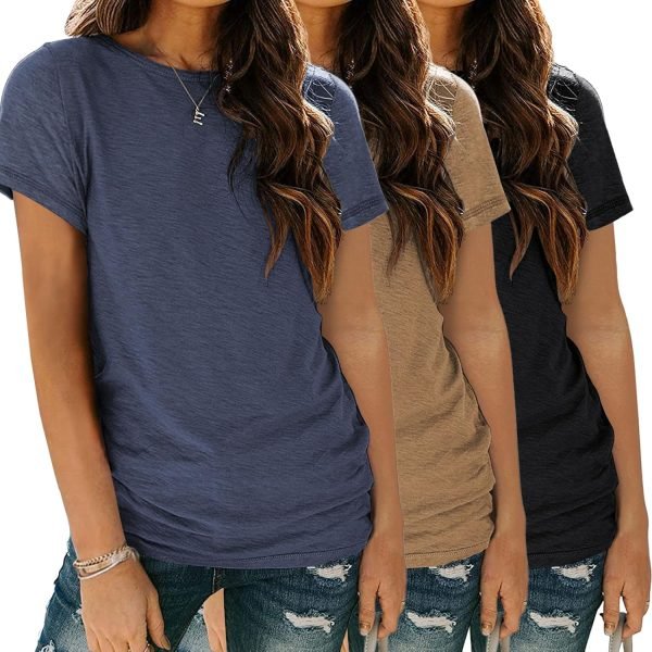 Womens 3 Pack T Shirts Basic Short Sleeve Tees Crewneck Fashion Tops Loose Fit Lightweight Casual Summer Clothes 2024