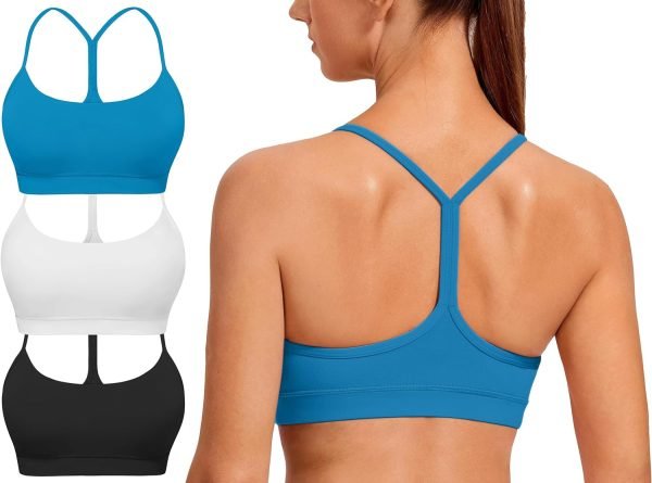 81TrNG11EjL._AC_SL1500 Spaghetti Strap Padded Sports Bras for Women - Y Back Yoga Workout Tops (3 Pack)