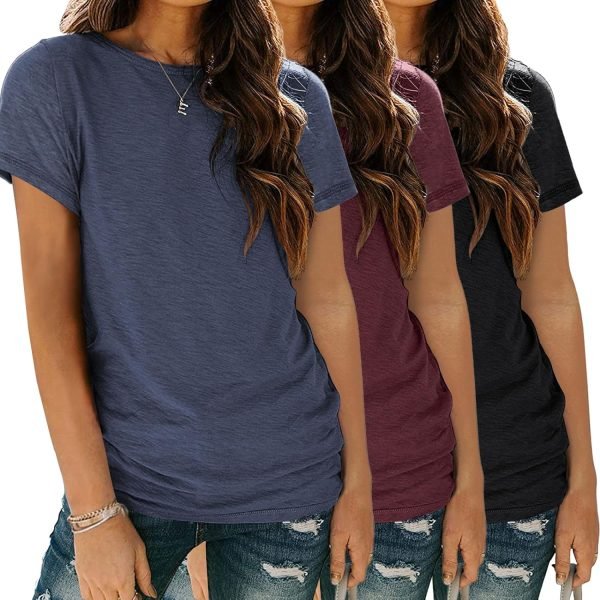 Womens 3 Pack T Shirts Basic Short Sleeve Tees Crewneck Fashion Tops Loose Fit Lightweight Casual Summer Clothes 2024