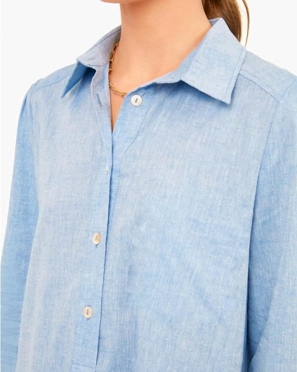 Women's Tunic Mini Shirt Dress Cotton Long Sleeve Ruffle Hem Dress Button Up Shift Chambray Dresses