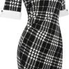 Women's Slim Fit Plaid Floral Printed Half Sleeve Formal Body-con Dress Pencil Dresses SK276