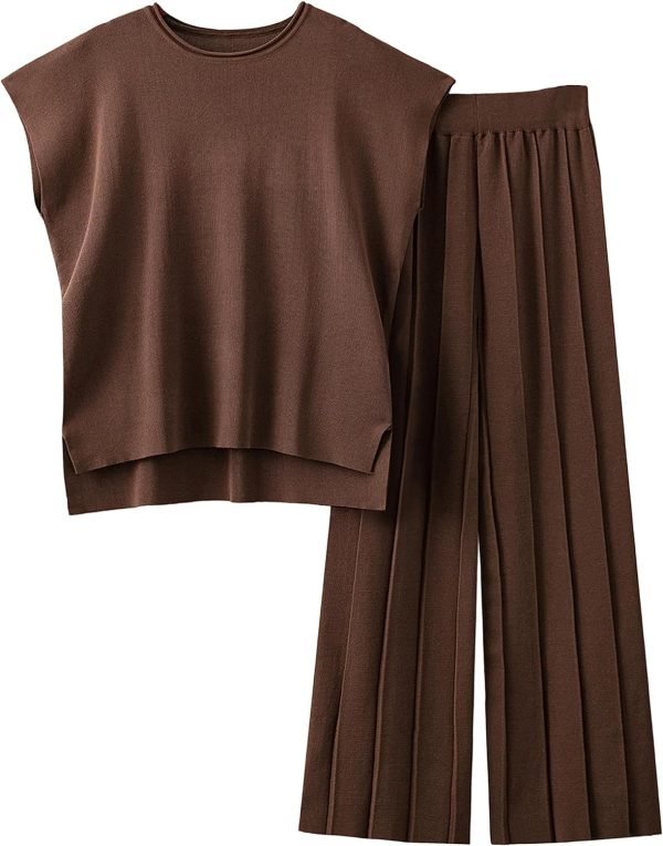 2 Piece Outfits for Women Sweater Sets Knit Vest Tops Elastic Waisted Pants