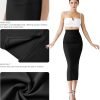 Women Office Work Pencil Skirts Stretchy High Waist Tummy Control Nylon Midi Bodycon Skirts Below Knee Back Slit